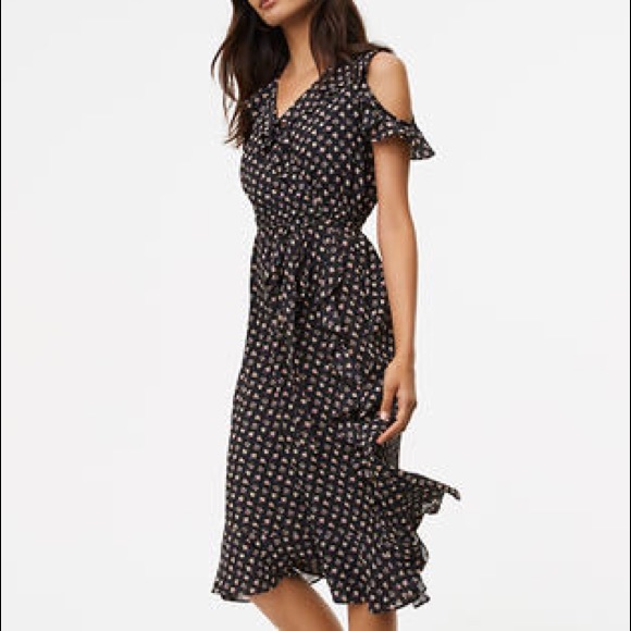 LOFT Dresses & Skirts - LOFT Large Faux Wrap Floral Dress Cold Shoulder